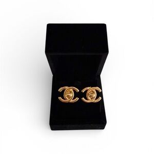 Vintage Chanel 24K gold-plated CC turn-lock clip-on earrings from the 1997